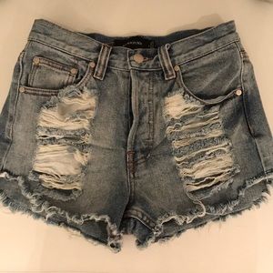 Minkpink high waisted distressed jean shorts